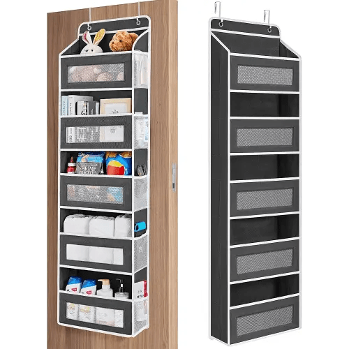 JARLINK Over the Door Organizer Storage, 5 shelf Hanging Organizer with 5 Large Capacity Pockets, Anti Tilt 44 lb Load Behind Door Storage for Bedroom, Bathroom, Pantry, Nursery, (Black)