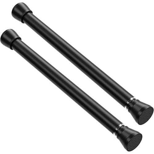 Black Tension Rod 16 to 26 Inch 2 Pack Small Tension Rod Adjustable Curtain Rod Spring Rod No Drilling Expandable Pressure Curtain Rod for Bathroom,Doorway,Door