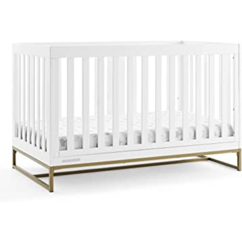Delta Children Jade 4-in-1 Convertible Crib - Greenguard Gold Certified, Bianca White/Bronze