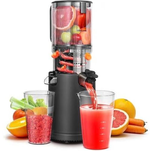 Slow Cold Press Juicer Machine: Electric Masticating Juicer Extractor Easy Clean - Whole Fruit Vegetable Juice Maker - Cold Pressed Slow Blender Juicer with Wide Large Chute Mouth