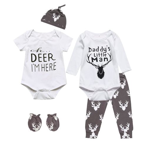bakjuno 5PCs Newborn Baby Deer Outfit Hunting Baby Boy Shower Infant Clothes Pant Set