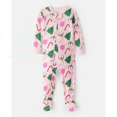 Baby Girl Christmas Ornament Print 100% Cotton Long-Sleeve 2-Way Zip 1-Piece Pajamas - Pink - Carter's | Carter's