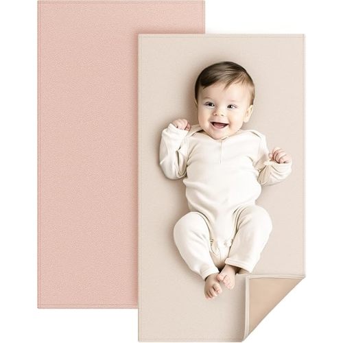 Leather Baby Changing Mat 2 Pack, Waterproof, Wipeable & Portable Diaper Changing Pad for Travel or Home, Foldable Mat Fits Perfectly in Diaper Bag, 30 x 17 inches (Blush,B