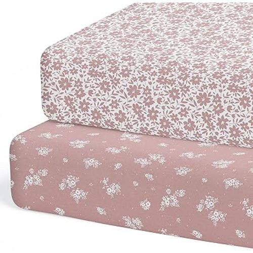 2-Pack Crib Sheet for Standard Crib Mattress (Antique Rose) - Premium Fitted Sheets - Buttery Soft Cotton Blend
