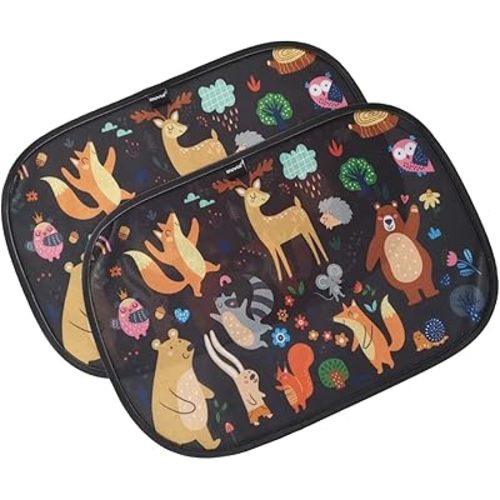 Car Window Sun Shade for Baby - Sun Blocker Cover - Sun Visor for Car Side Window - Sun Shield Protector for Baby - Sunshades for Side and Rear Car Windows - Cartoon Animal Design (2 Pack) 19"x12"