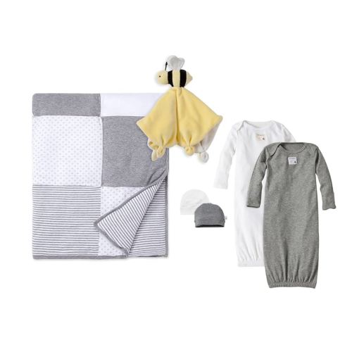 Burt's Bees Baby Unisex Baby Gift Set - Baby Sleeper Gowns, Hats, Reversible Quilt & Plush Toy, One Size