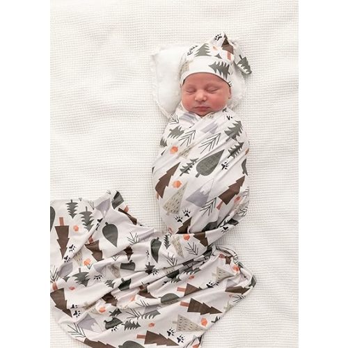 Newborn Receiving Blankets Baby Swaddle Hat Set Tree Pattern