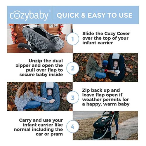 Cozy Cover Infant Car Seat Cover (Charcoal) - The Industry Leading Infant Carrier Cover Trusted by Over 6 Million Moms Worldwide for Keeping Your Baby Cozy & Warm