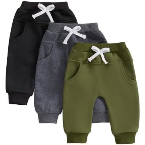 Toddler Baby Boys Girls Sweatpants 3 Pack Solid Color Elastic Waist Bottom Pants Newborn Infant Trousers