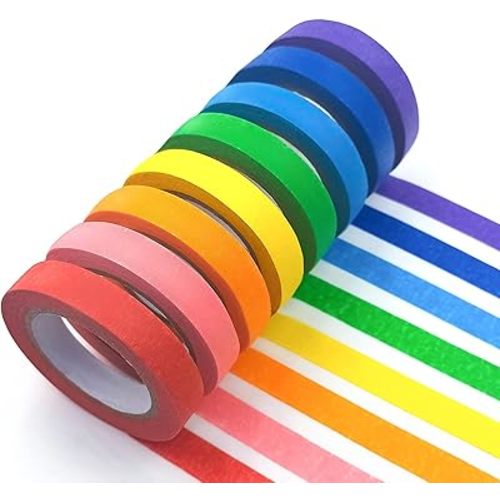 8PCS Colored Masking Tape - Painters Tape, Rainbow Colors Rolls, Kids Art Supplies, Great for Crafts, Labeling, DIY Decorative, 1/2 Inch Masking Tape- Tiny Size