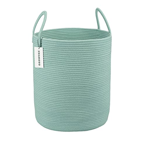 XUANGUO Cotton Rope Laundry Basket Hamper for Clothes Woven Storage Basket for Living Room Bedroom Boho Tall Rope Baskets for Blanket Toys Pillow Towels Baby Nursery Hamper Bin Large light green
