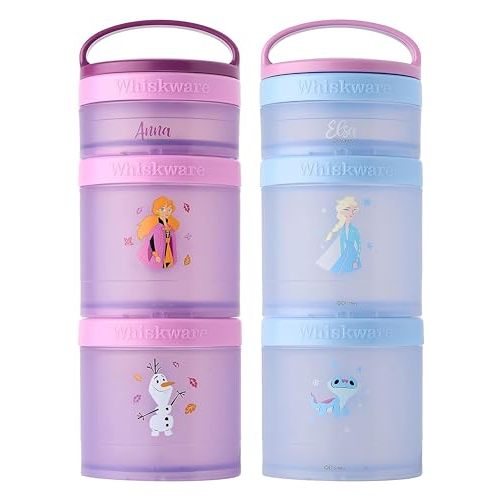 Whiskware Disney Princess Stackable Snack Containers for Kids and Toddlers, 3 Stackable Snack Cups for School and Travel, Frozen Elsa, Anna, Olaf, and Bruni (Pack of 2)