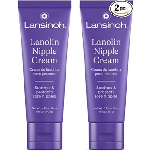 Lansinoh Lanolin Nipple Cream Safe for Breastfeeding Baby, 100% Natural Nipple Butter, Breastfeeding Essentials for Postpartum Moms, 1.41 Ounces (2 Pack)