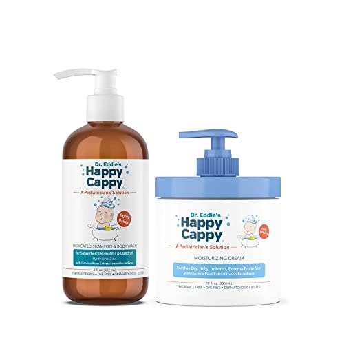 Happy Cappy Medicated Shampoo and Body Wash and Moisturizing Cream Bundle - Baby Dandruff Shampoo, Eczema Lotion for Kids, Helps Cradle Cap and Seborrheic Dermatitis, Reduces Redness, Fragrance-Free