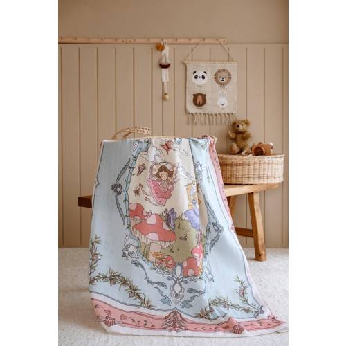 Fairy Tale Collection Baby Muslin Blanket, Soft Breathable Organic Cotton Knit, Baby Shower Gift, Newborn Gift, Baby Girl Swaddle Blanket