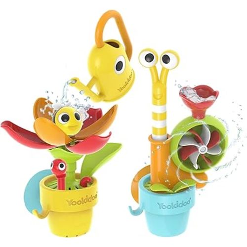 Yookidoo Toddler Baby Bath Toy (Ages 1-3) Garden Adventure Set Bundle: Snail & Flower with Watering Can (Mold Free) Attach to Any Tub or Shower Fun for Bath Time - Great for Boys , Girls , & Kids