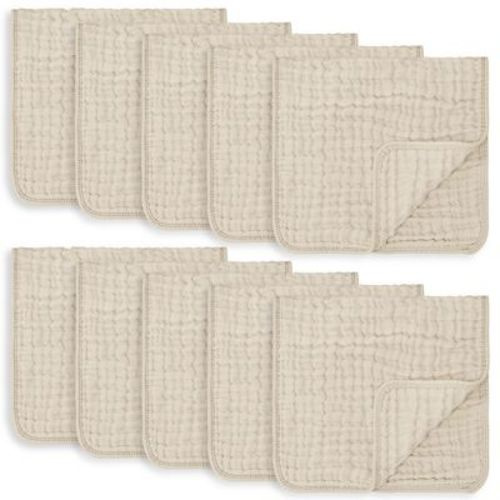 Muslin Burp Cloths Large 100% Cotton by Comfy Cubs, Color: Cream, Size: pack of 10