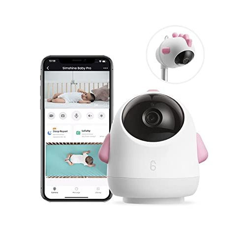 Simshine Smart Baby Monitor WiFi Smartphone AI Cry Soothing Lullaby, Sleep Breathing Analysis, 2K UHD Video Camera, 2-Way Talk, Night Vision, Virtual Fence