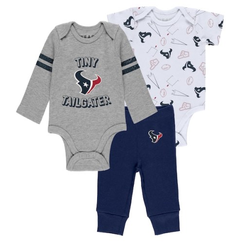 Newborn & Infant Houston Texans WEAR by Erin Andrews Gray/Navy/White Three-Piece Turn Me Around Bodysuits & Pant Set