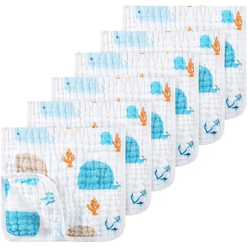 Looxii Muslin Burp Cloths 100% Cotton Muslin Cloths Large 20''x10'' Extra Soft and Absorbent 6 Pack Baby Burping Cloth (Whale)