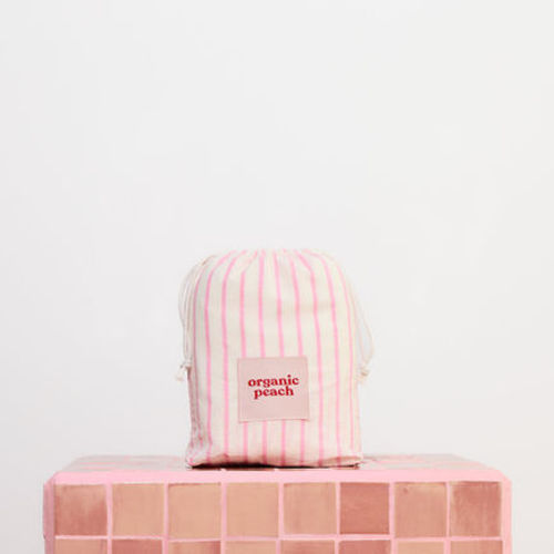 Standard Cot Waterproof Fitted Sheet - Pink Stripe | Organic Peach