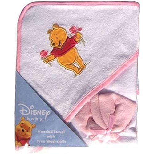 Winnie The Pooh Hooded Towel & Washcloth set - pink