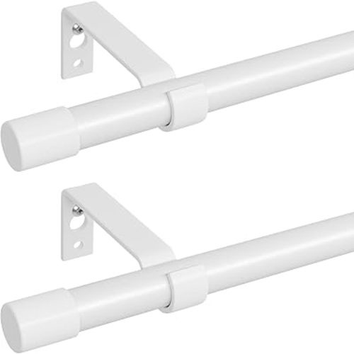 White Curtain Rods 2 Pack, Curtain Rod for Windows 28 to 48 inch, 5/8 inch Diameter Metal Standard Drapery Rod Set with Bracket, Heavy Duty Adjustable Curtain Rod for Bedroom, Kitchen, Easy Install