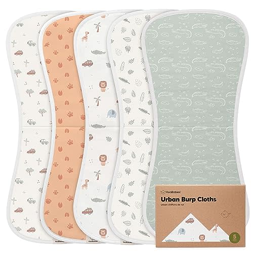 5-Pack Organic Burp Cloths for Baby Boys and Girls - Ultra Absorbent Burping Cloth, Burp Clothes, Newborn Towel - Milk Spit Up Rags - Burpy Cloth Bib for Unisex, Boy, Girl - Burp Cloths (Wilderness)