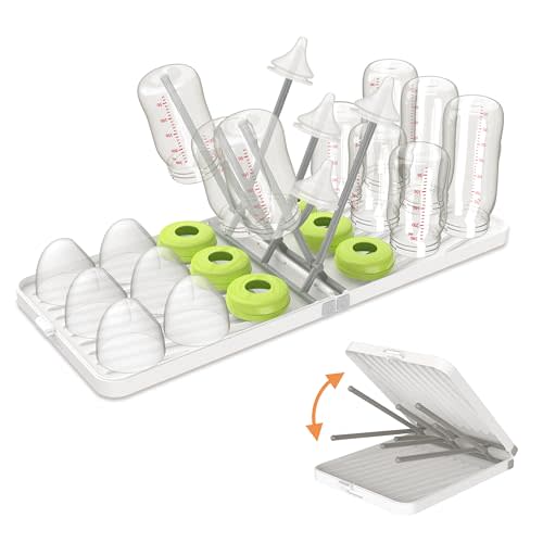 YOTIME Baby Bottle Drying Rack with Drainer, Foldable & Space Saving Drying Rack for Baby Bottles, Nipple and Accessories, White