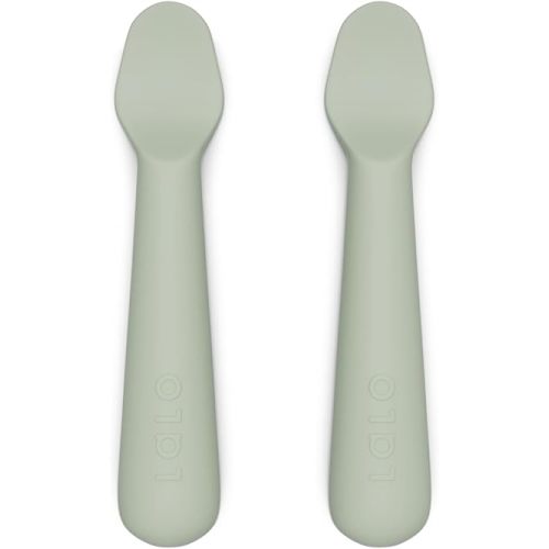 Lalo Little Spoon Set - 2 Piece Baby Spoons Set for Infants & Babies - Made From Food Grade Silicone Dishwasher Safe - Baby Feeding Essentials for Early Stage Mealtime - Sage