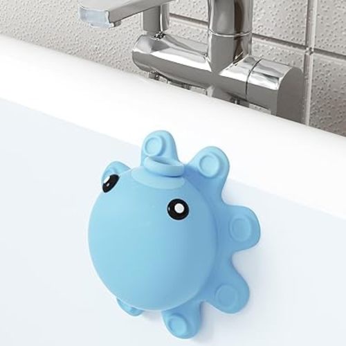 Bathtub Overflow Drain Cover - Silicone Bathroom Overflow Cover for Bath Tub, Bathroom Spa Accessories, Adds Inches of Water for Deeper Bath,Baby Blue