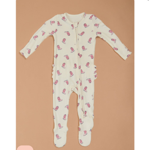 Boot Scootin' Ruffle Footie in Ivory & Pink | Tullabee