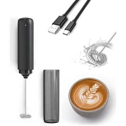 Rechargeable Milk Frother USB, Handheld Electric Foam Maker with Whisk Drink Mixer & Foamer for Coffee, Latte, Matcha, Hot Chocolate