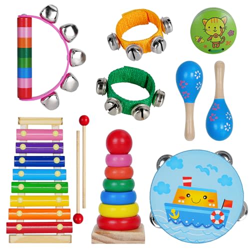 Kids Musical Instruments for Toddlers,Baby Musical Toys for Toddlers,Christmas Kids Gifts,First Birthday Gifts for Boys Girls,Kids Xylophone,Maracas for Baby,Wooden Instruments Toddler Toys with Bag