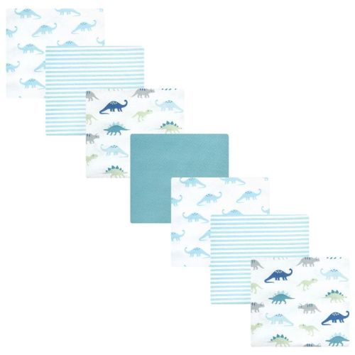 Hudson Baby Cotton Poly Flannel Receiving Blankets Bundle, Soft Teal Dino, One Size
