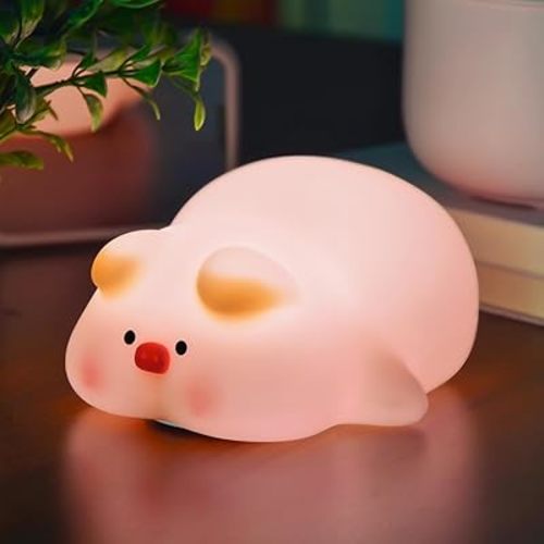 Piggy Night Light for Kids,Silicone Piggy Cute Lamp,3 Level Dimmable Kids Night Light,30 Minutes Timer Nightlight for Kids Room, Rechargable Bedside Touch Baby Night Light, Soft Kids Lamp
