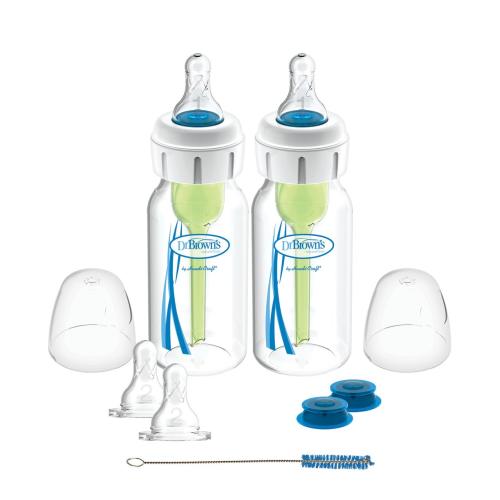 Dr. Brown's Natural Flow Specialty Feeding System, Anti-Colic Bottles + Infant-Paced Feeding Valve, 0m+, 4oz, 2 Pack