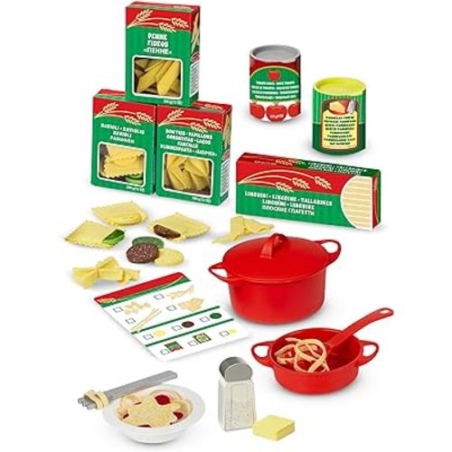 Melissa & Doug Prepare & Serve Pasta Play Food Set - Wooden Play Food Sets For Kids Kitchen, Pretend Play Kitchen Toys For Kids Ages 3+,Yellow