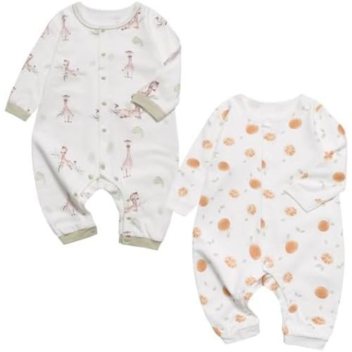 100% Organic Cotton Soft Baby Romper Jumpsuits Set for Boys and Girls Unisex, Long Sleeve, 0-24 Months