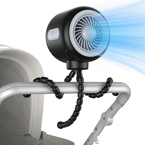 SLENPET Portable Stroller Fan with Flexible Tripod, Car Seat fan Clip-on for Infant, Rechargeable Battery Operated Fan with 3 Speeds, Baby Travel Gear for Outdoor Camping, Tent, Crib, Bike, Treadmill