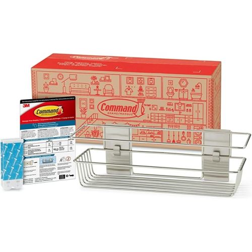 Command Shower Caddy Satin Nickel with Water Resistant Command Strips, Bathroom Organizer, Holds up to 6.5 lbs