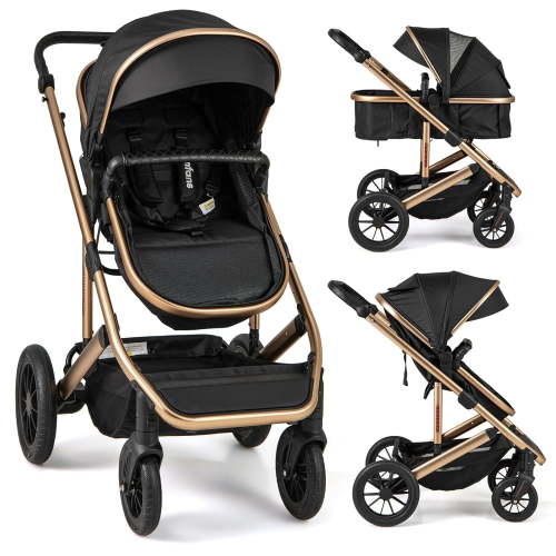 INFANS 2 in 1 Baby Stroller, Folding Newborn Pram Convertible Stroller Bassinet for Infant Foldable High Landscape Shock Absorption with Reversible Seat Aluminum Structure for Pushchair