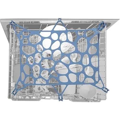 REVEX Silicone Dishwasher Net,Dishwasher Basket for Baby Items, Dishwasher Basket Net with 6 Adjustable Hooks, Dishwasher Mesh to Cover Baby Bottle Dishwasher Basket.(Blue), 9.8"x14.5"