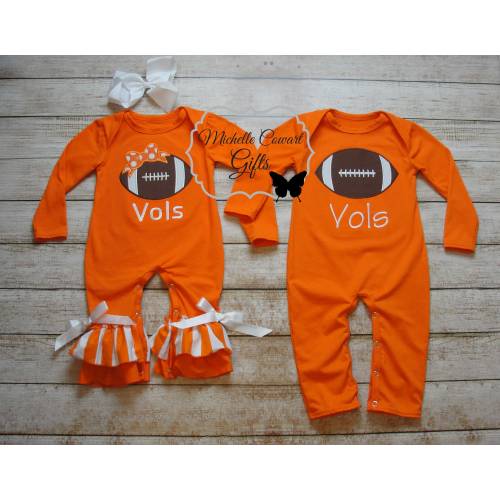 Tennessee Volunteers Romper, Football Romper, Baby Romper, Baby Football Romper, Orange Football Romper, Newborn, 3M 6M 9M 12M 18M 2T, Boys