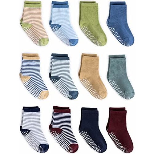 Zaples Grip Crew Socks with Non Slip/Anti Skid Soles for Baby Infants Toddlers Kids Boys Girls