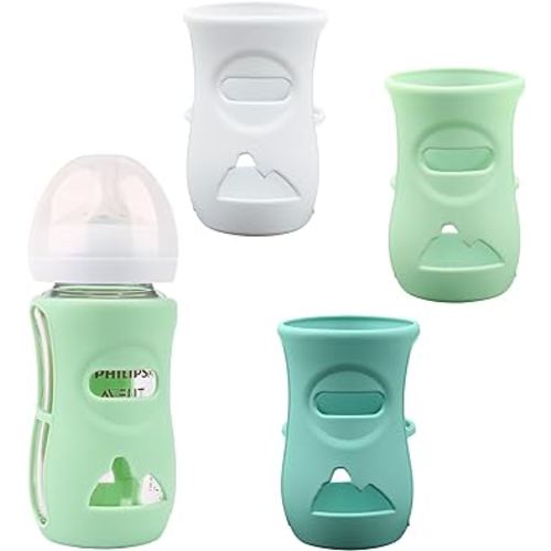 3 Pack Silicone Sleeves for Avent Natural Glass Baby Bottles, Anti Breakage Baby Bottle Holder, Compatible Philips AVENT Glass Natural Baby Bottle 8 oz, BPA Free
