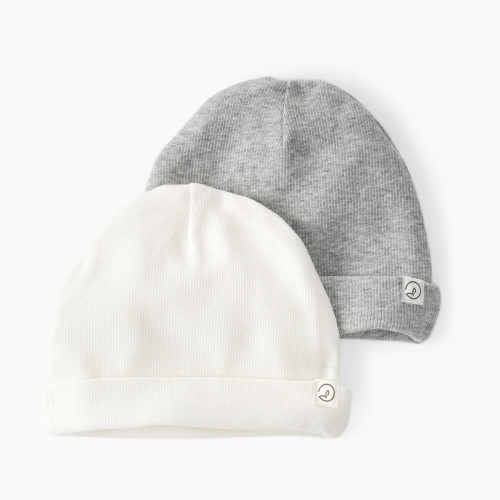 Carter's Little Planet 2-Pack Organic Cotton Rib Caps - Grey, Sweet Cream, 0-3 M