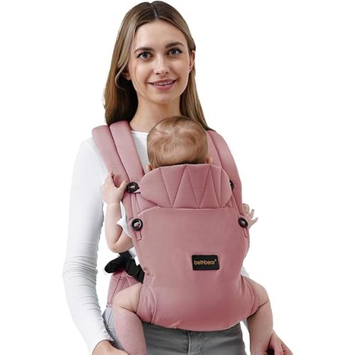 Baby Carrier Newborn to Toddler 7-45 lbs with Natural Material, Ergonomic Design,Versatile and Adjustable,Hands Free for Moms&Dads,Pink
