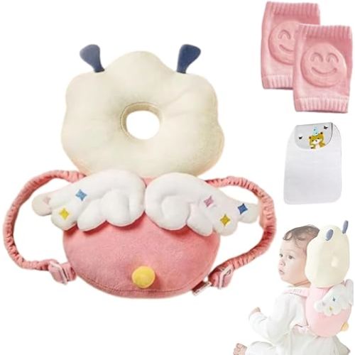 Baby Head Protector Backpack, Adjustable Baby Head Protection Backpack with Baby Knee Pads for Crawling, Soft, Breathable and Wearing Safety Baby Head Protector - Pink Fairy