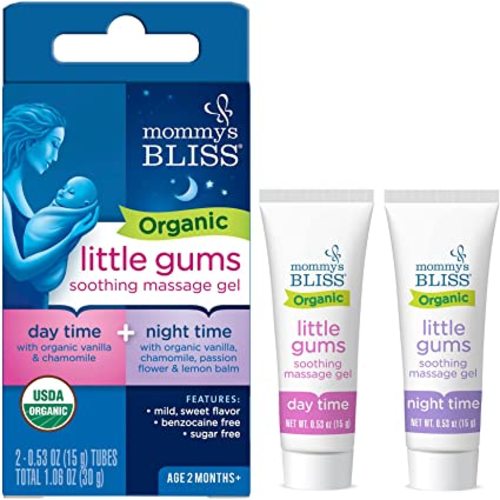 Mommy's Bliss Organic Little Gums Soothing Massage Gel Day and Night Combo Helps with Tender Age Months + Sugar Free 2 - 0.53 Oz Tubes, mild, sweet flavor, 2 Count(Pack of 1)